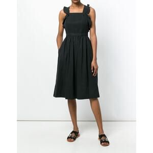 Ulla Johnson Linen Blend Willa Pinafore Open Back Midi Dress In Noir Black sz 2